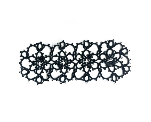 Four Flowers Tatted Head Covering, Color: Black