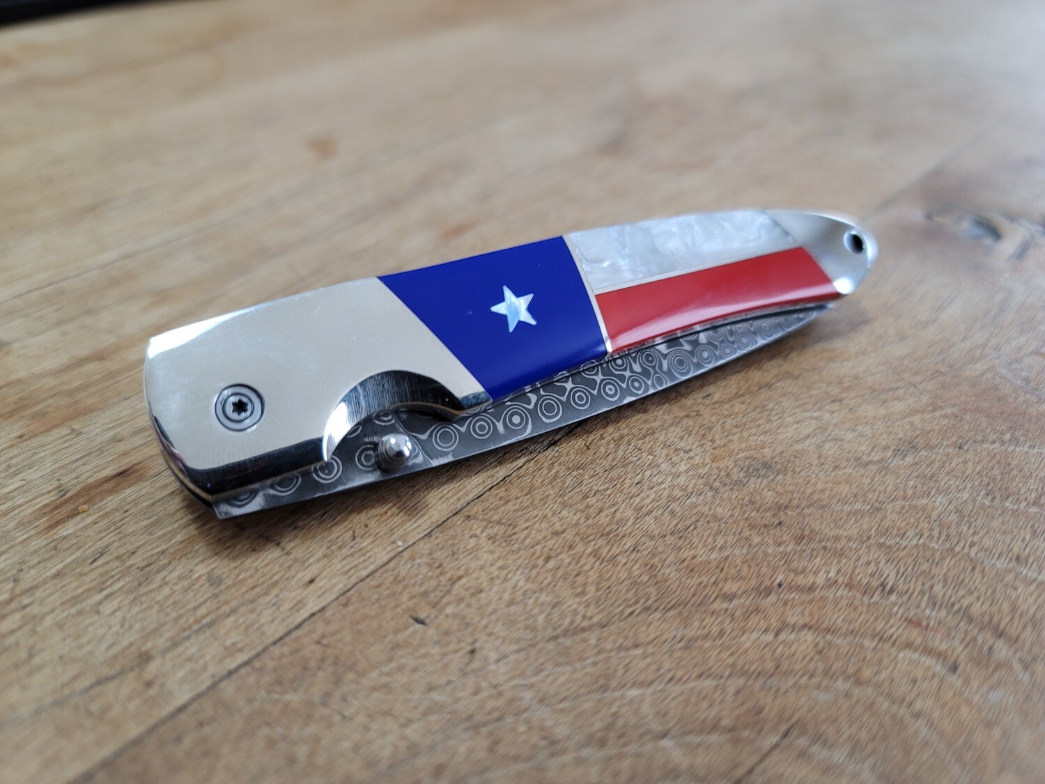 Texas Flag Pocket Clip Folder w/ Damascus