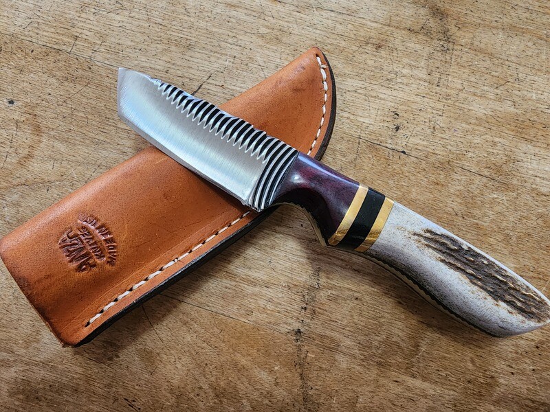 ANZA Tanto Purple Heart and Elk Handle, Curvetooth