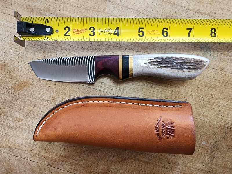 ANZA Tanto Purple Heart and Elk Handle, Curvetooth