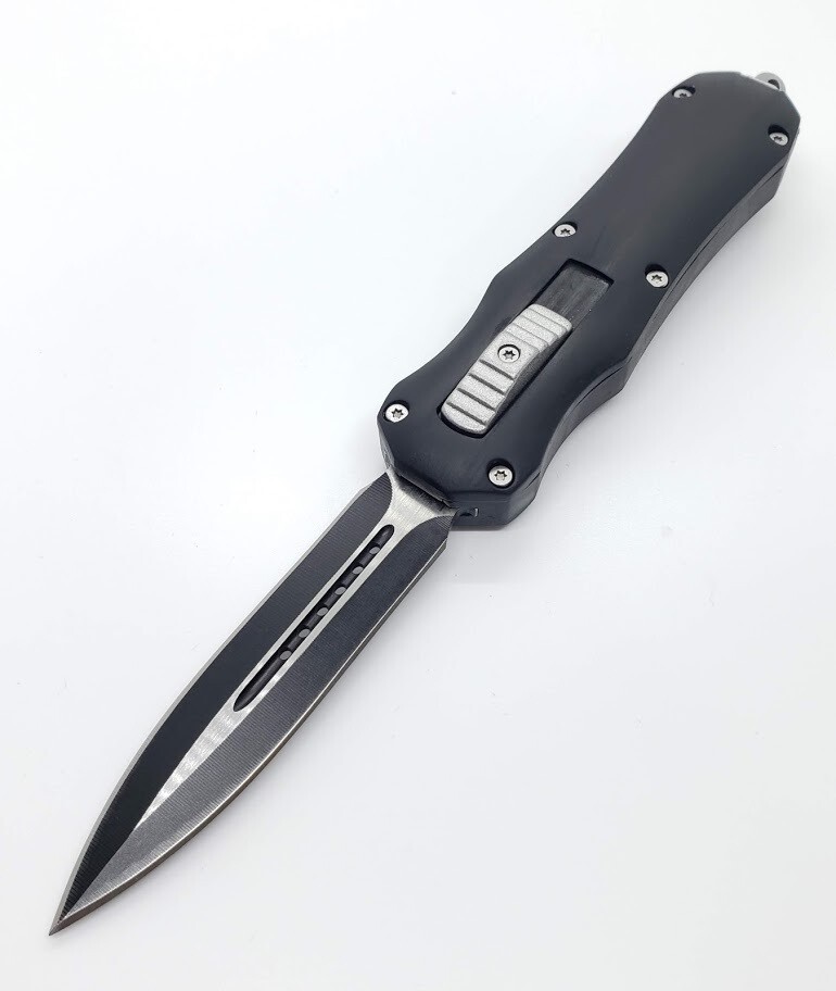 8.75" OTF DUAL EDGE AUTOMATIC KNIFE BLACK RUBBER COATED ALUMINUM
