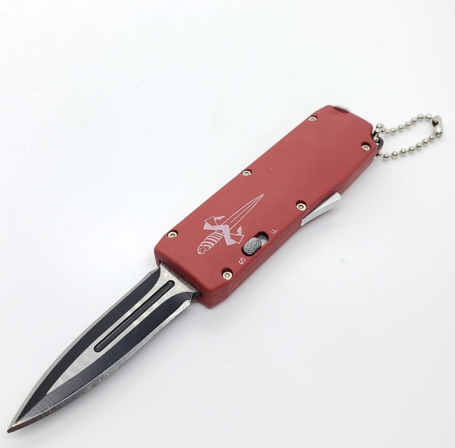 5.4" OTF SINGLE ACTION AUTOMATIC KNIFE RED RUBBER COATED PLASTIC