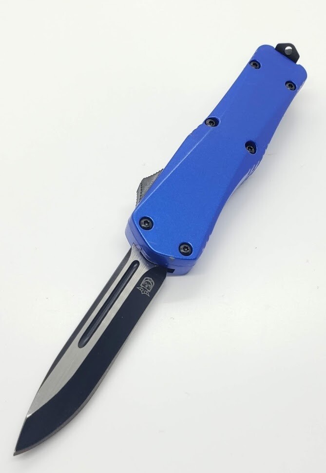KC KNIVES 6.85" OTF MINI SINGLE EDGE BLADE AUTOMATIC KNIFE BLUE