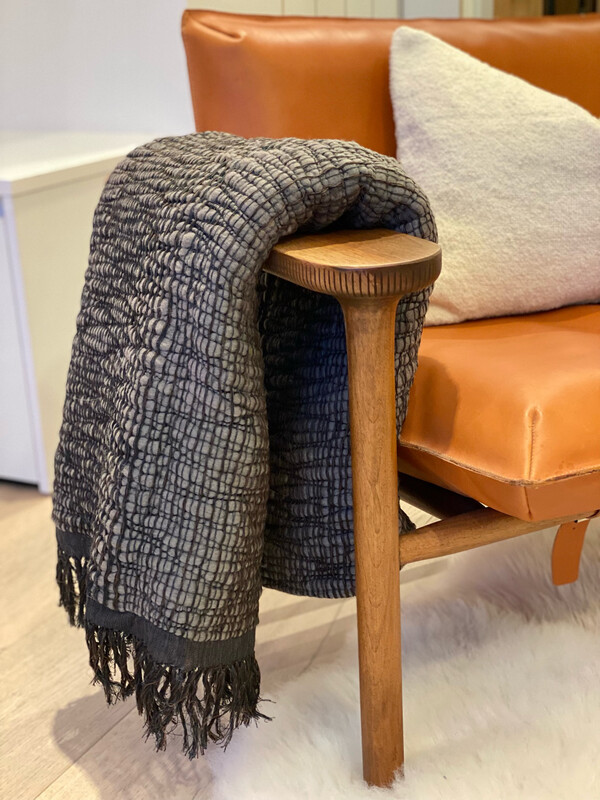 Plaid uit wolmix - blauwgrijs