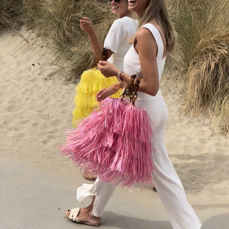Raffia handtas Roze