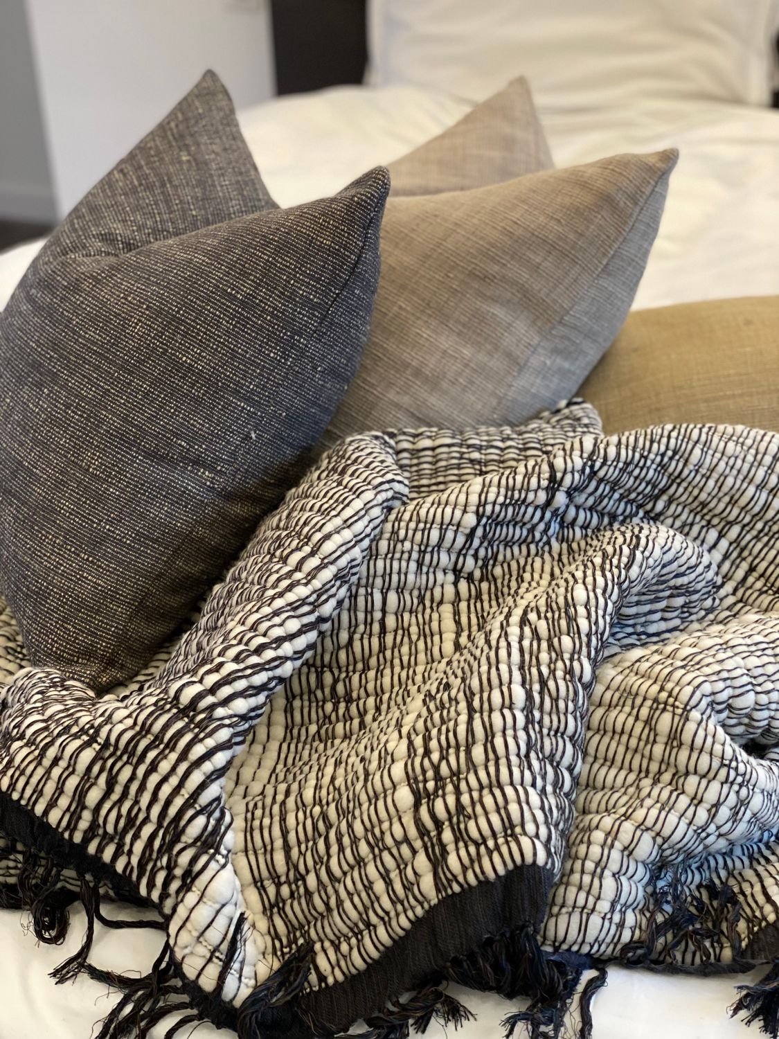 Plaid uit wolmix - gebroken wit