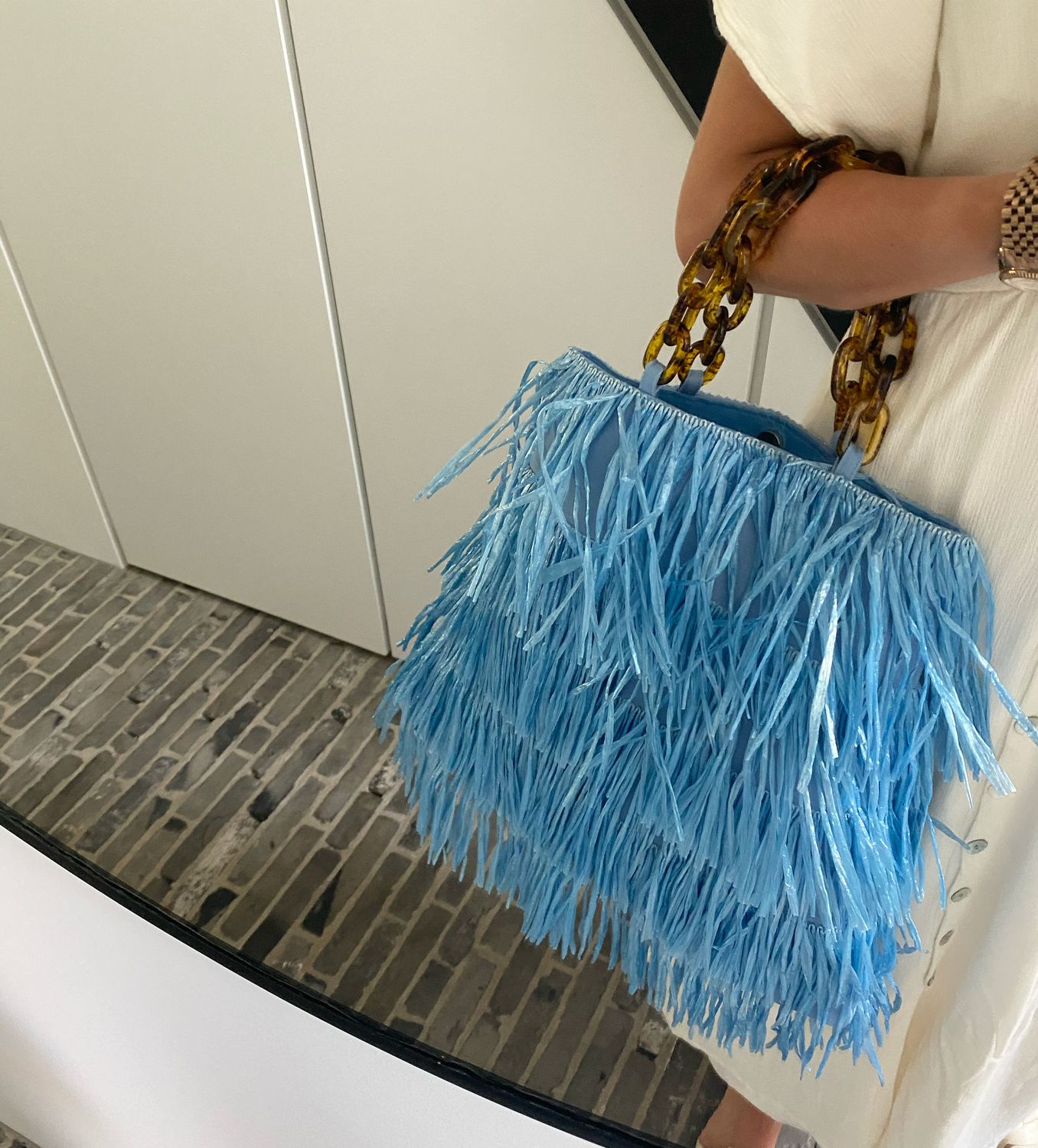 Raffia handtas Blauw