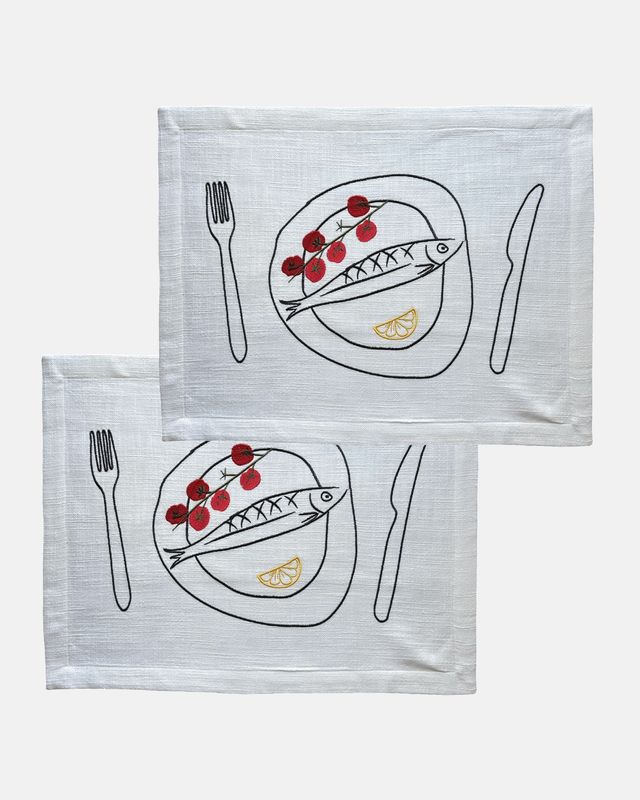 Geborduurde placemats 'Catch of the day' Geborduurde placemats 'Catch of the day'
