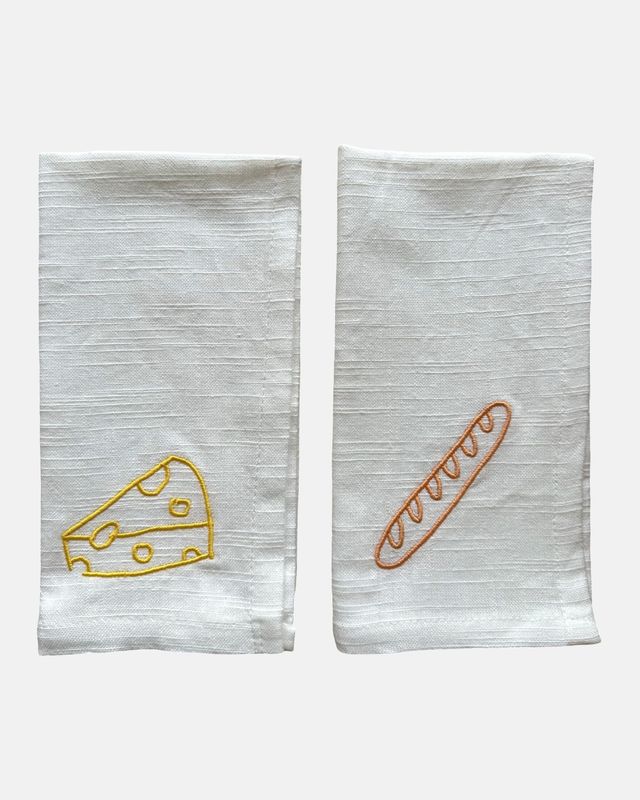 Set geborduurde servetten Baguette &amp; Cheese