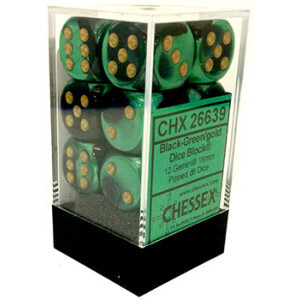 Chessex Chx 26639 Gemini Black-Green/Gold 16mm d6 Dice Block (12 Dice)