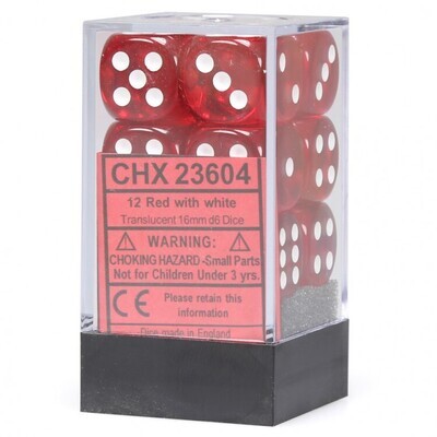 Chessex Chx 23604 Translucent Red/White 16mm d6 Dice Block (12 Dice)