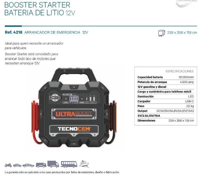 Arrancador Litio 12V 4.500 amp