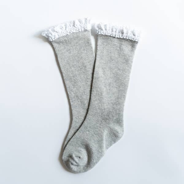 Grey + White Lace Top Knee High
