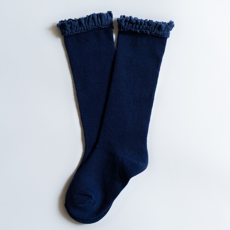 Navy Lace Top Knee Highs