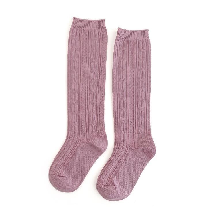Dusty Rose Cable Knit Knee Highs