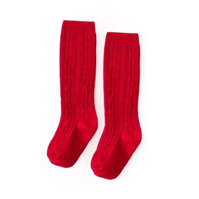 Red Cable Knit Knee Highs