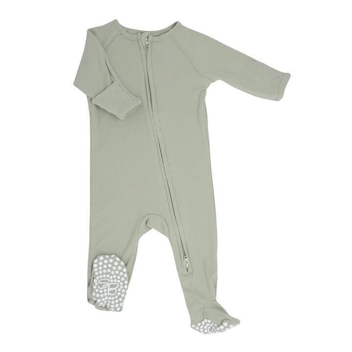 Sage Ribbed Zipper Footie