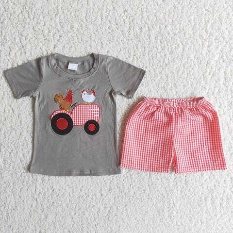 Chicken Applique Plaid Outfit