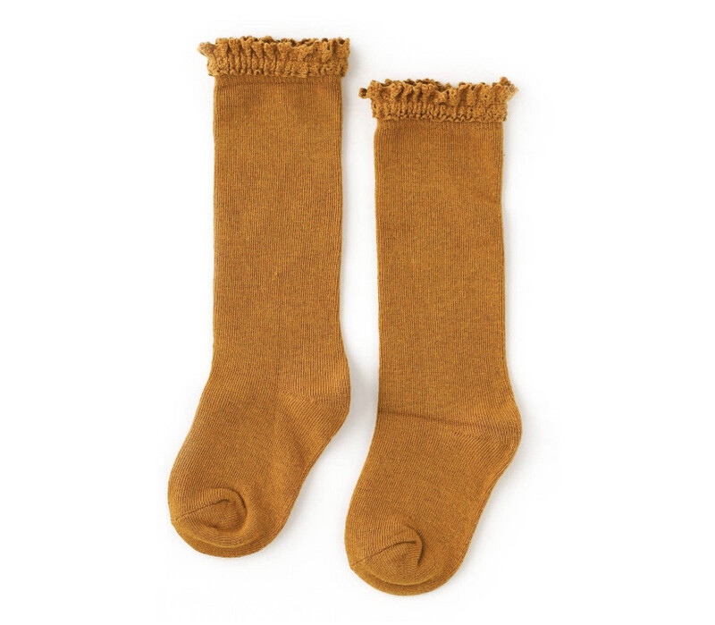 Mustard Lace Top Knee High Socks