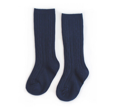 Navy Cable Knit Knee HIGH SOCKS