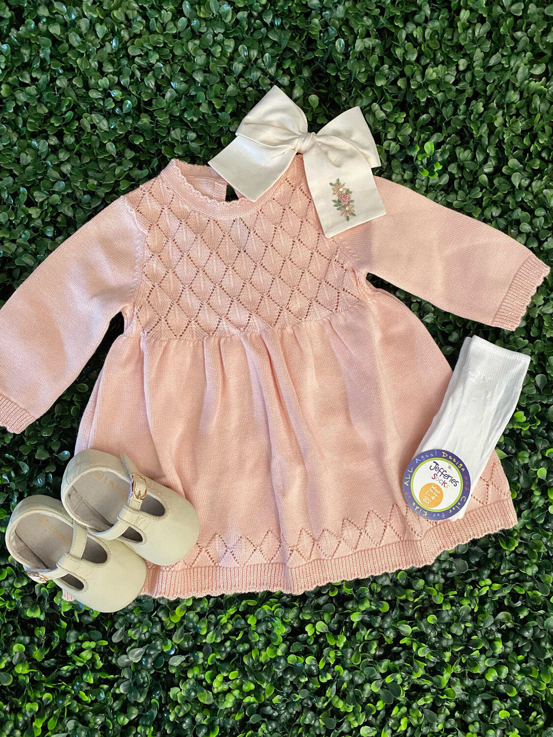 Pointelle Knit Sweater Dress (Blush)