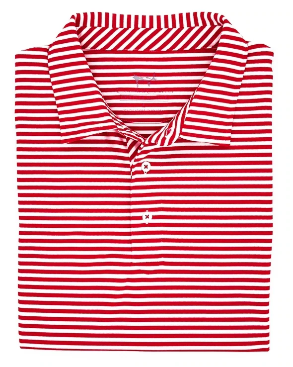 Coral Stripe Mesh Performance Polo