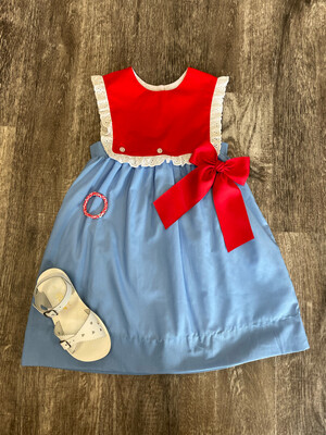 Blue and Red Dress w/ Lace Trim