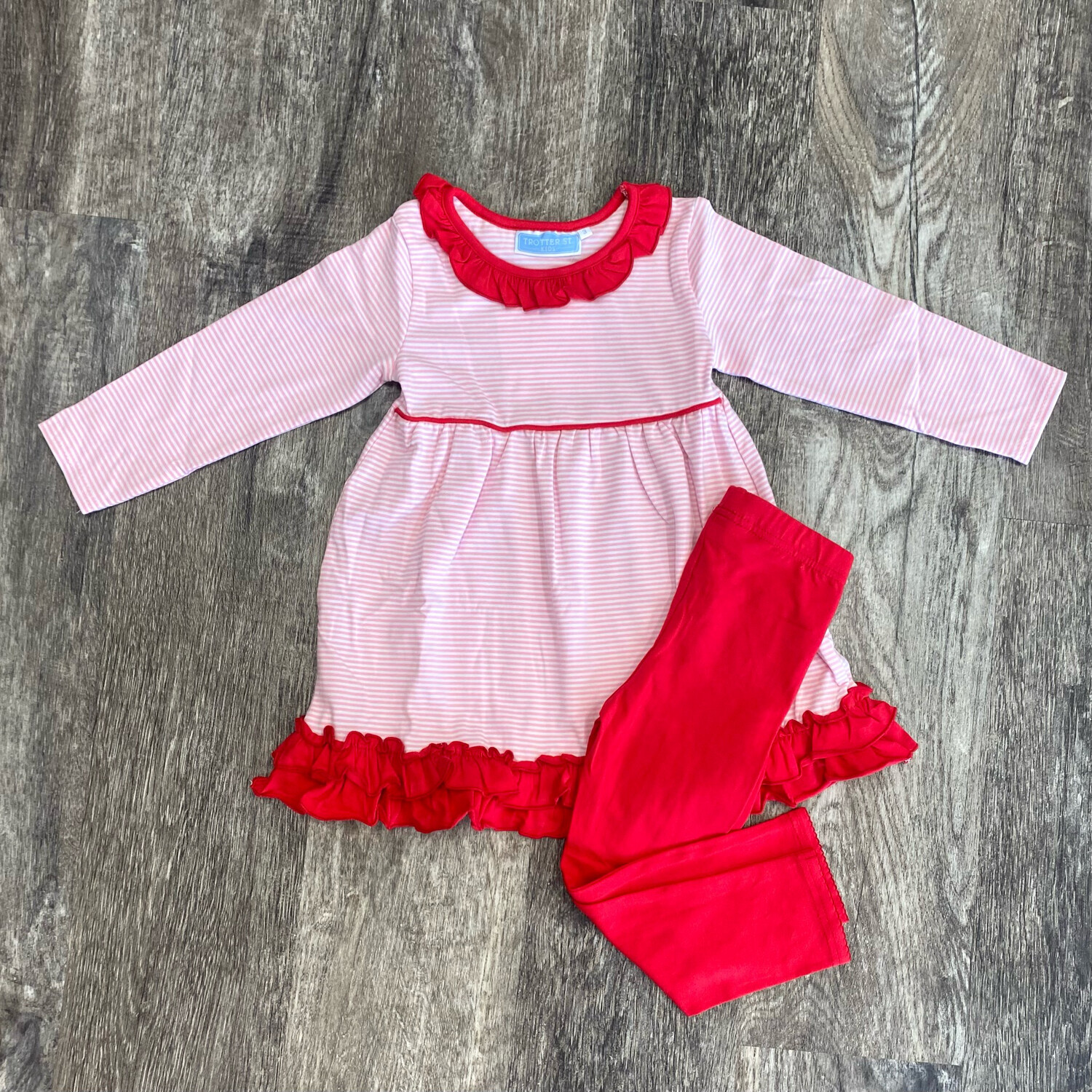 Kate Pants Set - Light Pink Stripe / Red