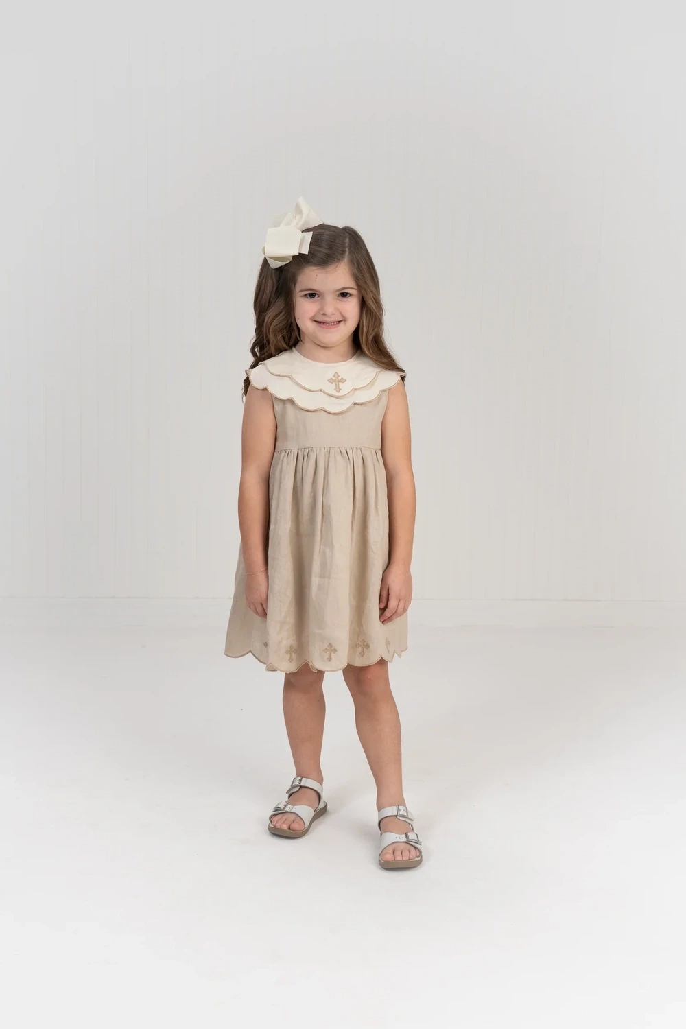 Brittany Dress - Tan Linen Cross