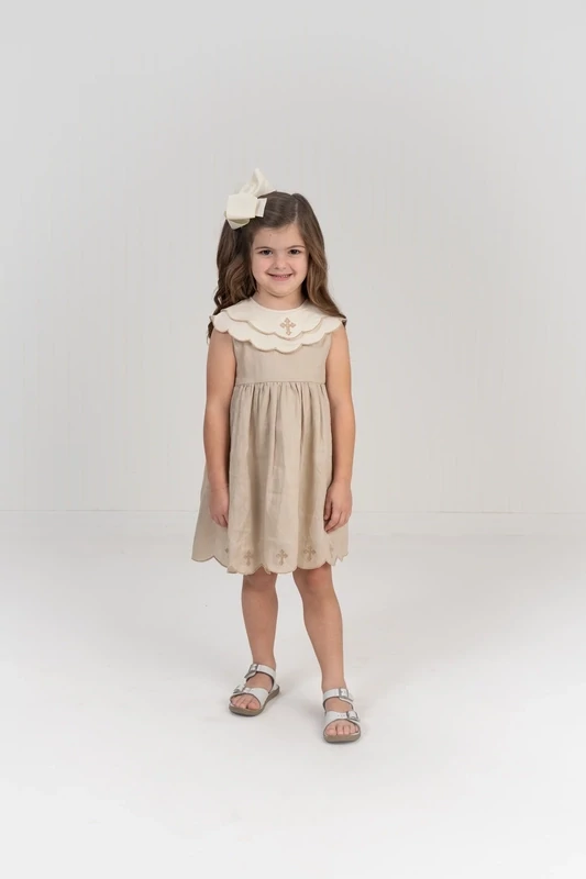 Brittany Dress - Tan Linen Cross