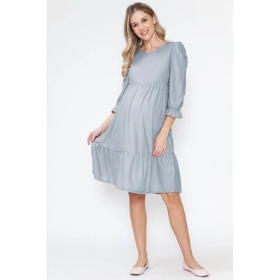Maternity Blue Swiss Dot Midi Dress