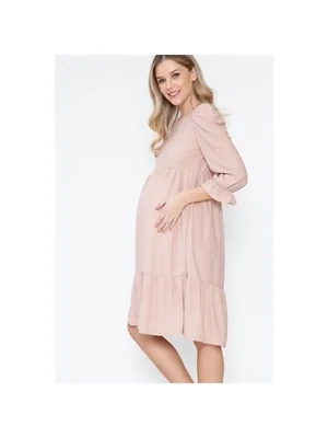 Maternity Pink Swiss Dot Midi Dress