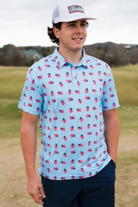 Performance Polo - Waving USA Flag