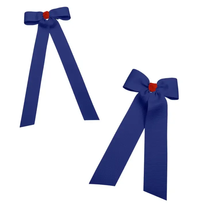 Navy Bow with Red Accent Knot - 3.5&quot; w/ 7&quot; Streamers