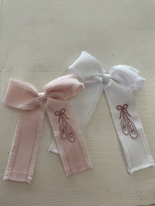 Longtailed Embroidered Pointe Shoe Bow
