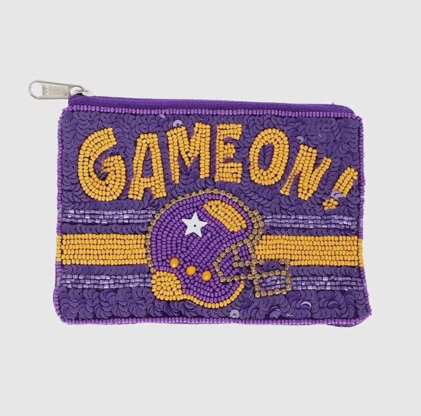 Purple &amp; Gold Game On Coin Bag