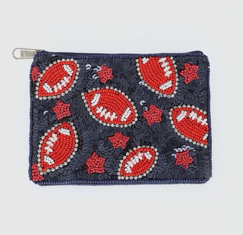 Red &amp; Navy Football Sequin Coin Bag