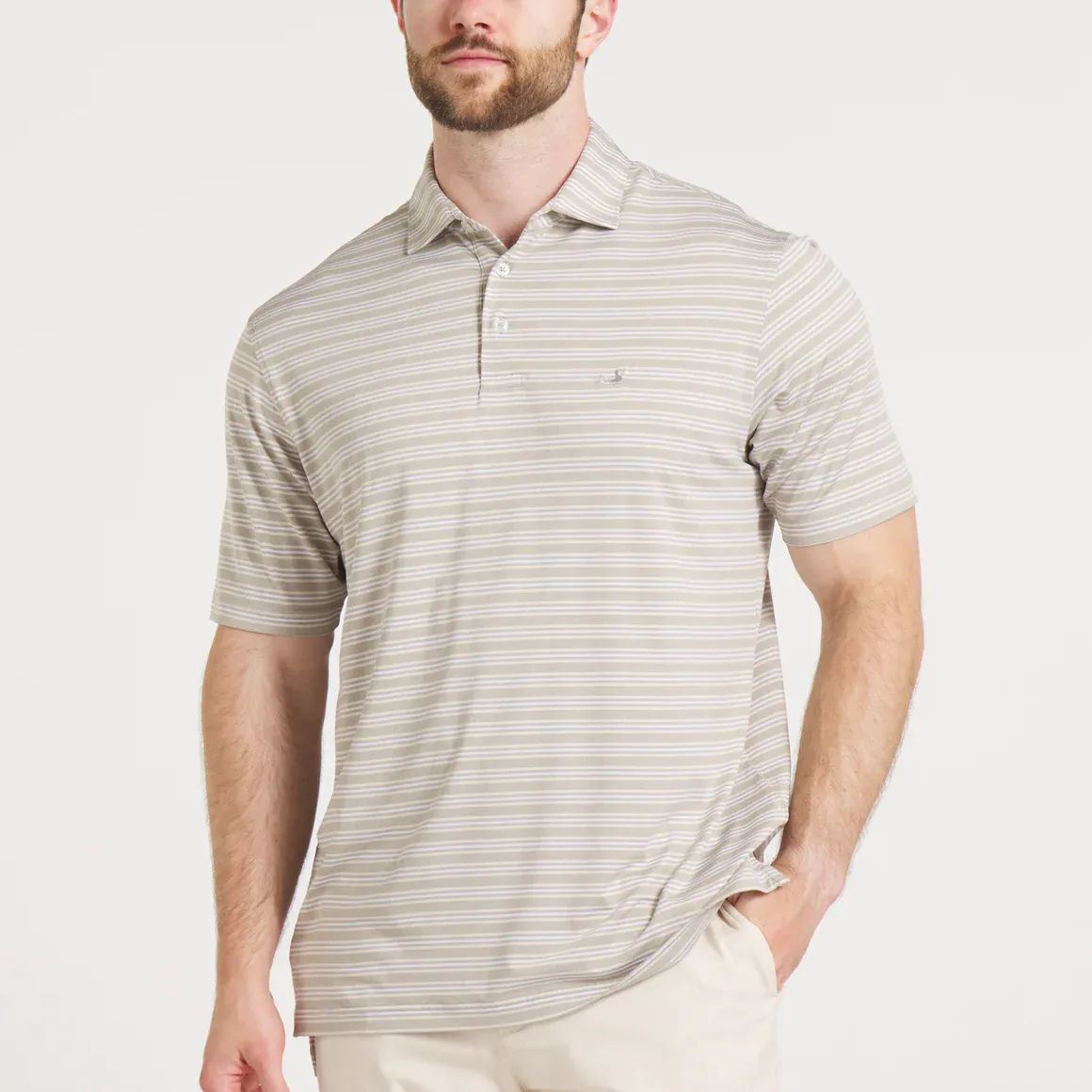 Maybourne Featherlight Stripe Polo- Brntaupe &amp; Tan