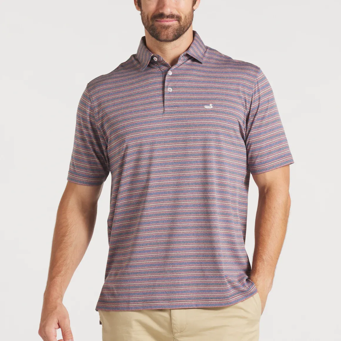 Maybourne Featherlight Stripe Polo- Navy/Red