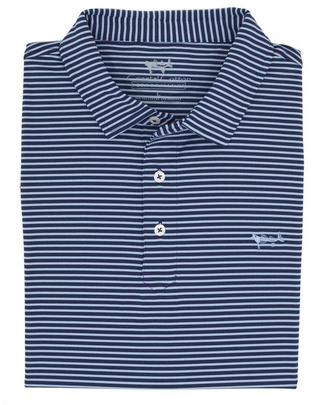 Bay Blue Striped Performance Polo