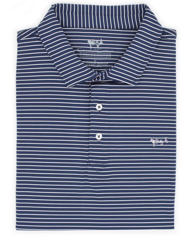 Indigo &amp; White Stripe Performance Polo