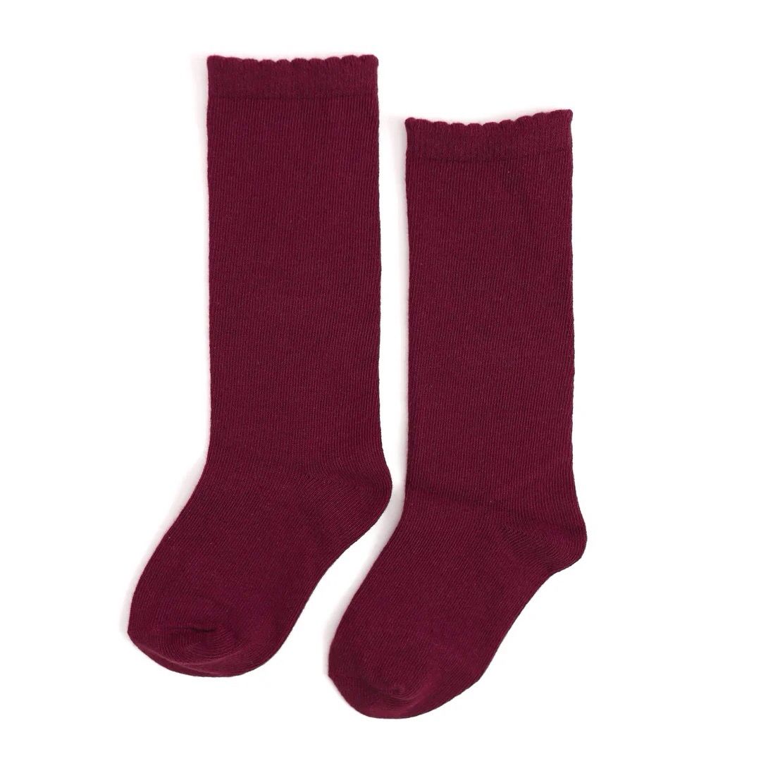 Burgandy Scalloped Knee High Socks