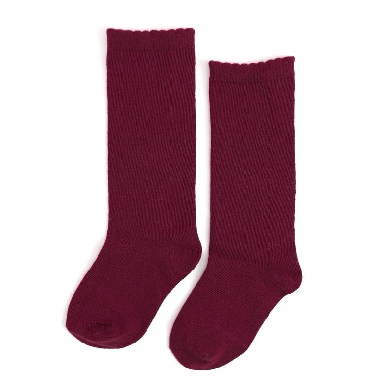 Burgandy Scalloped Knee High Socks