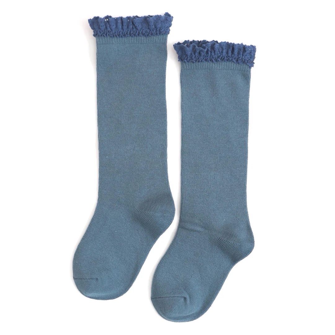 Denim Lace Top Knee High Socks