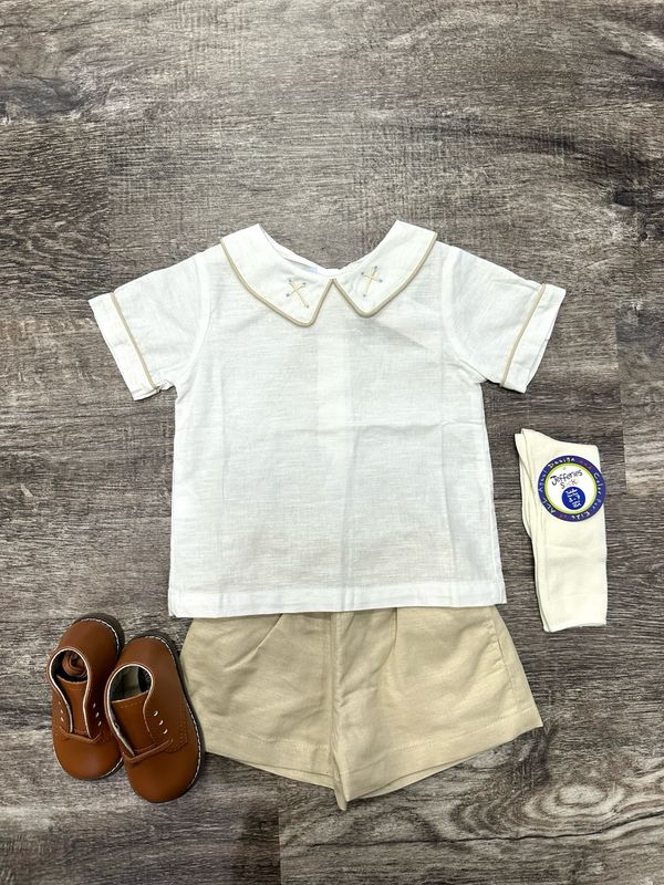 John Tan Cross Linen Short Set