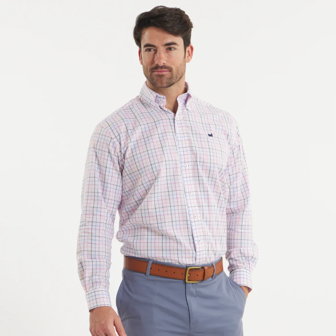 Chateau Windowpane Dress Shirt- Navy&amp;Peach