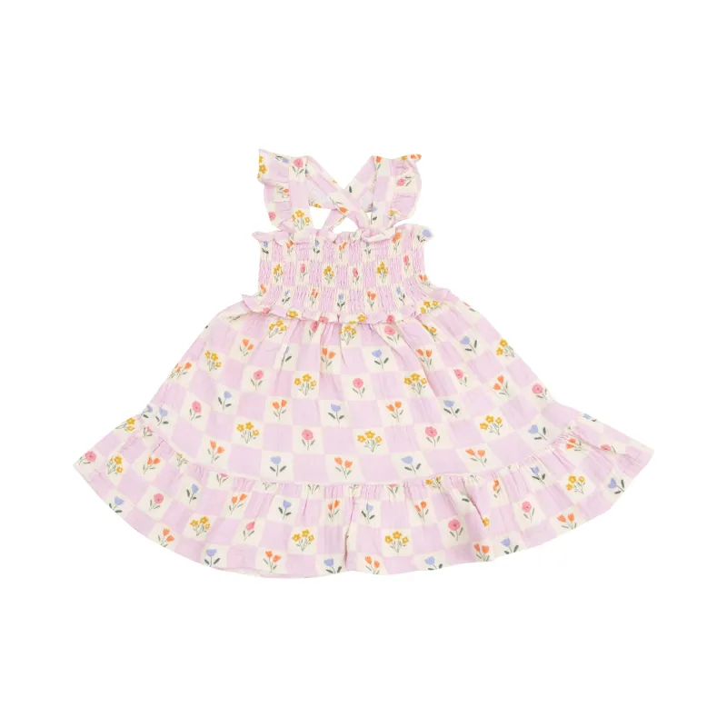 Floral Check Smocked Dress