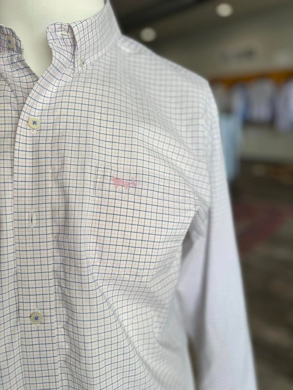 Coral Blue Check Button Down