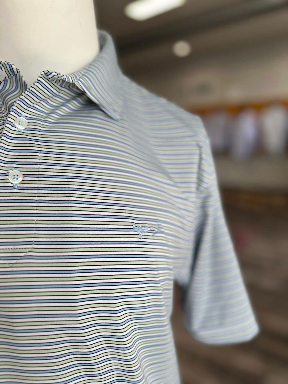 Mint Blue and Green Stripe Performance Polo