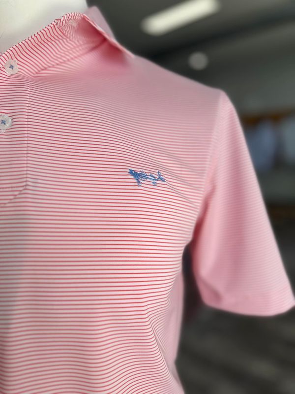 Coral Micro Stripe Performance Polo